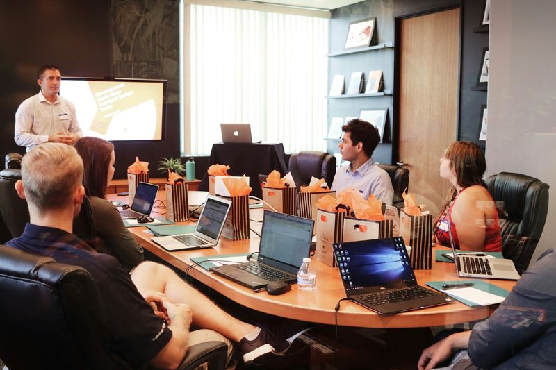 Marketer presenting a promotional sales campaign to a team